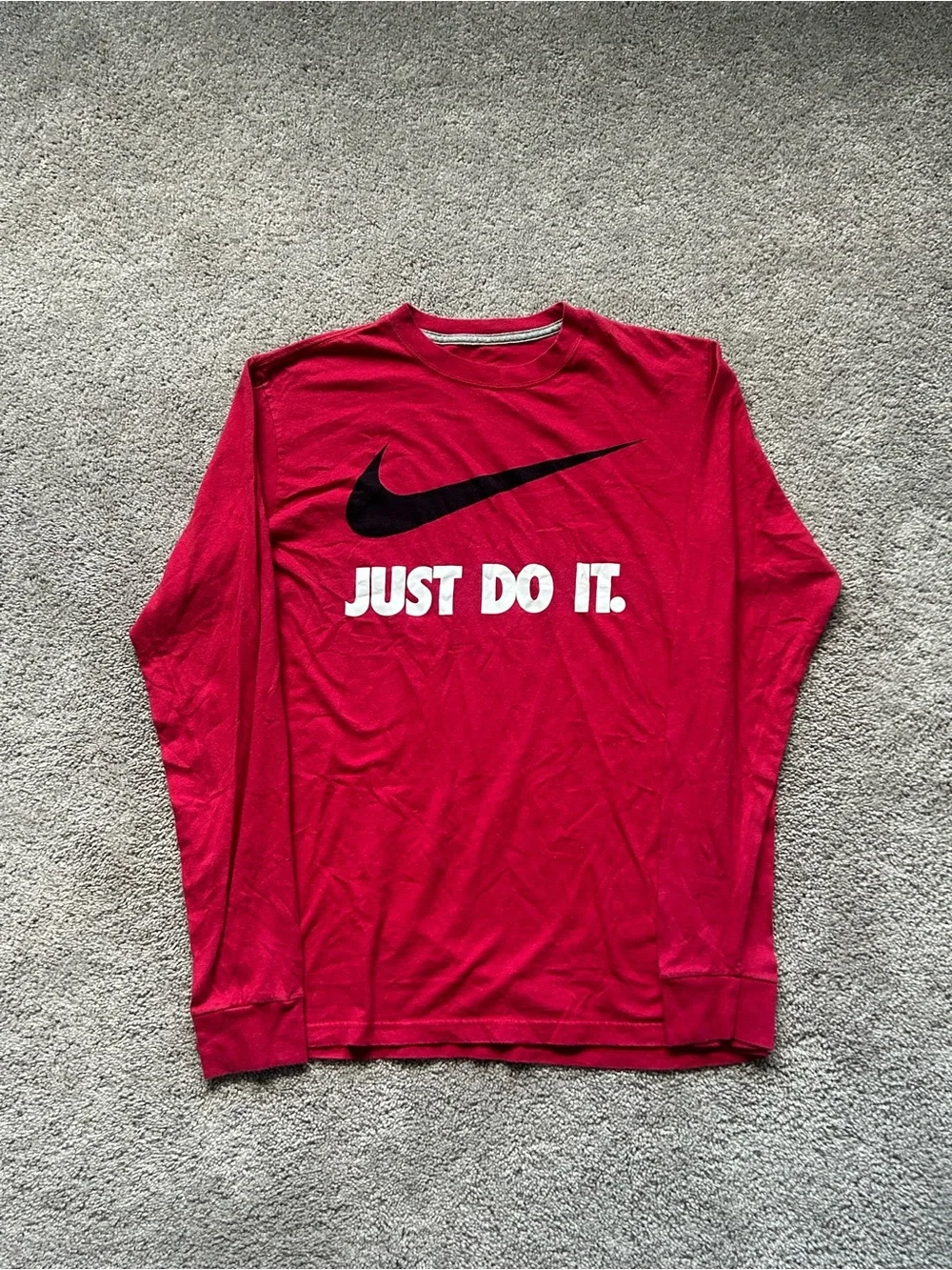 Nike Long-Sleeve Tee with Black Swoosh and White 'Just Do It.' Text